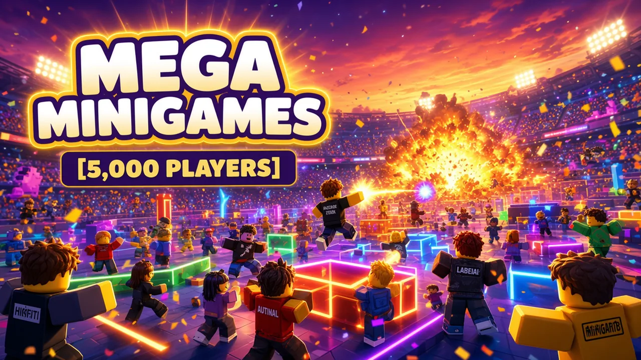 Mega Minigames arena with thousands of Roblox players